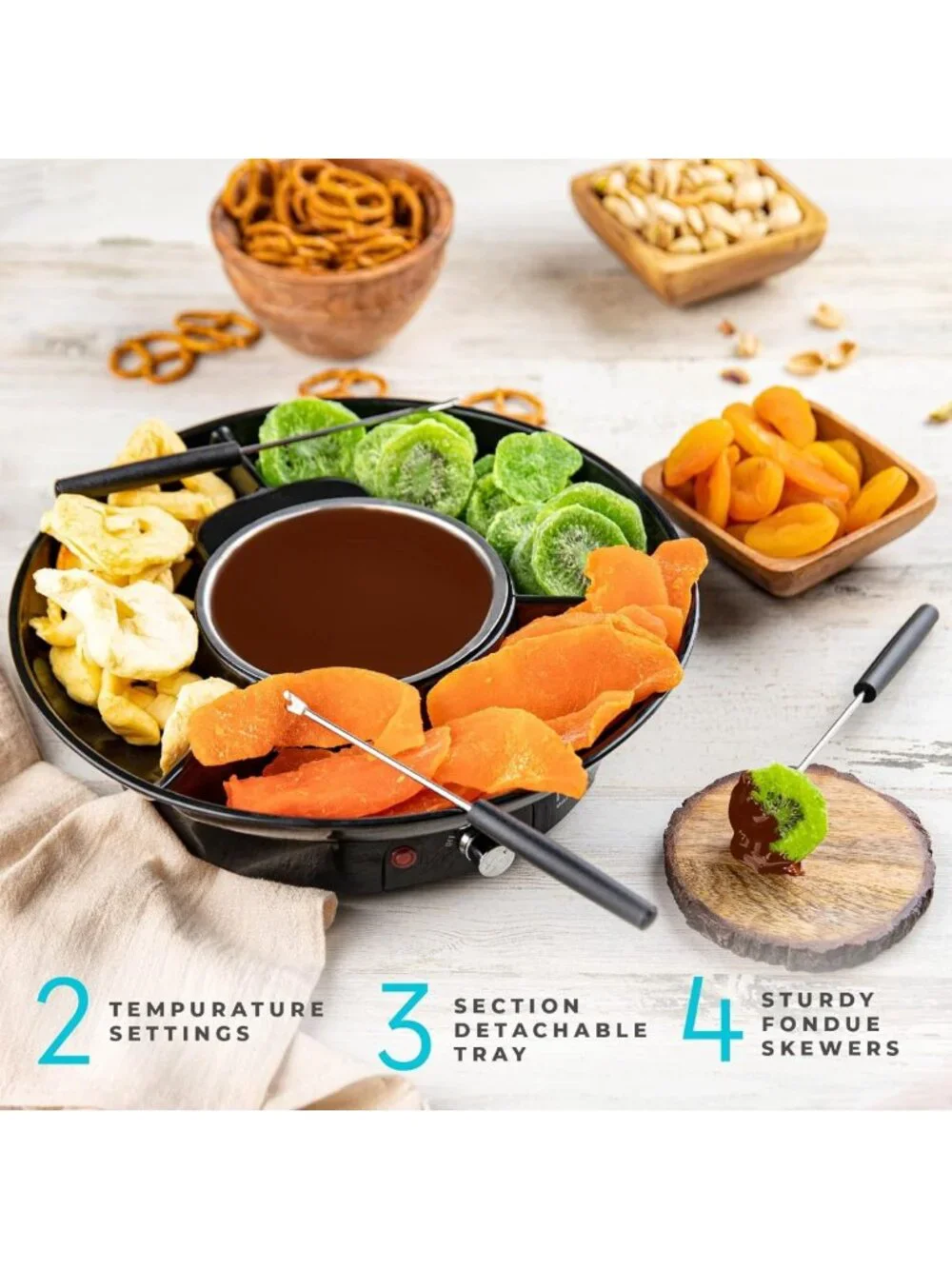 Electric Fondue Pot Set - Chocolate Fondue Kit with Temperature Control & 4